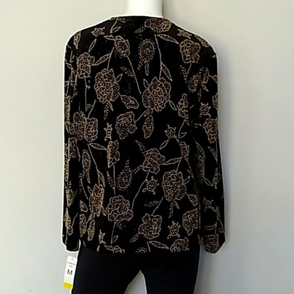 Notations Formal Black Velvet & Gold Beaded Button Jacket Blouse. NWT - Picture 8 of 11